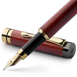 wordsworth & black fountain pen set, luxury bamboo wood medium nib, gift case; includes 6 ink cartridges, ink refill converter journaling, calligraphy; drawing, smooth writing [rosewood]
