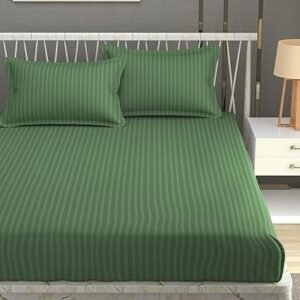 Homefab India 160 TC Stripe Glace Cotton Double BedSheet with 2 Pillow Covers - (90x90 inches) - Dark Green