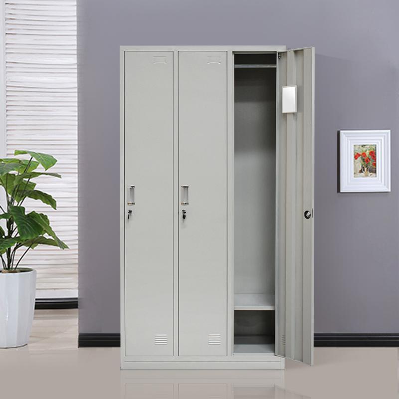 Steel Almirah Three Door Factory manufacturing premium CRCA powder coated three door steel almirah with locker for office, industrial and institutional storage.